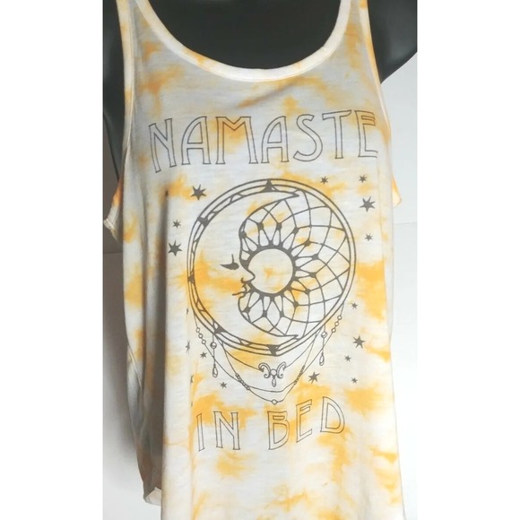 JUNIORS SIZE SMALL FREEZE YELLOW NAMASTE TUNIC GRAPHIC TANK Shirt Beach Vaca - Picture 2 of 4